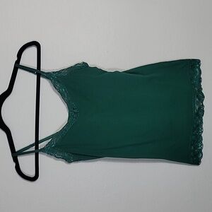 Y2K No Bo Lace Cami Top Size M Green Padded Adjustable Stretch Whimsigoth 90s